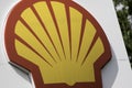 Shell oil trade mark symbol. Petrol giant logo at gasoline station.