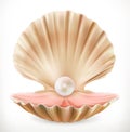 Shell with pearl. Clam, oyster 3d vector icon Royalty Free Stock Photo