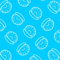 Shell with pearl pattern seamless isolated on blue background