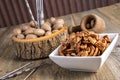 In the shell and shelled pecans Royalty Free Stock Photo