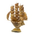 Isolated ship made of shells statuette.