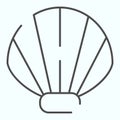 Shell thin line icon. Black sea shell closeup illustration isolated on white. Scallop seashell outline style design