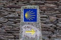 Shell-Tile - Milestone signpost in Galicia, Spain, on the pilgrimage route to Santiago de Compostela