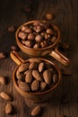 Shelled almonds and hazelnuts Royalty Free Stock Photo