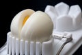 Shelled boiled egg on a white chopper and black background Royalty Free Stock Photo