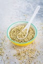 Shelled hemp seeds as superfoods , supplement for eat with fiber and omega 3 Royalty Free Stock Photo