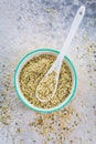 Shelled hemp seeds as superfoods , supplement for eat with fiber and omega 3 Royalty Free Stock Photo