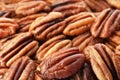 Shelled pecan nuts as background, closeup.