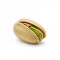 Shelled pistachio nut, partially split, revealing the green seed inside. The hard outer s Royalty Free Stock Photo