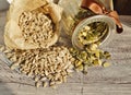 Shelled sunflower seeds and pumpkin seeds Royalty Free Stock Photo