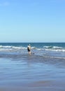 Clam fisherman working on the seashore of El Rompido beach on the coast of Huelva., Andalusia region, Spain