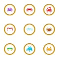 Shellfish icons set, cartoon style Royalty Free Stock Photo