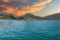 Shellfish, mussel and oyster farming production near Mali Ston bay, Croatia Royalty Free Stock Photo