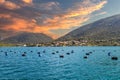 Shellfish, mussel and oyster farming production near Mali Ston bay, Croatia Royalty Free Stock Photo