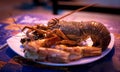 Shellfish plate of crustacean seafood with fresh lobster, mussels,