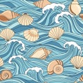 The shells are artistically integrated into the flowing wave Royalty Free Stock Photo
