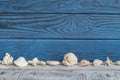 Shells on a background of blue and white boards Royalty Free Stock Photo