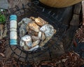 Shells in a basket in a Missouri flower bed