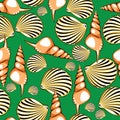 Shells on green seamless illustration