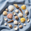 Shells include scallop shells, conch shells, and spiral-shaped Royalty Free Stock Photo