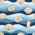 The shells include spiral and fan shapes, suggesting differe Royalty Free Stock Photo