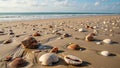 The shells are nestled into the smooth sand highlighted by sunlight Royalty Free Stock Photo