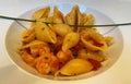 Shells Pasta with shrimps and cherry tomatoes