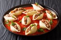 Shells pasta stuffed with ground beef with herbs in a marinara s Royalty Free Stock Photo