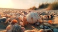 Shells on the sand macro shot. Ai generated Royalty Free Stock Photo