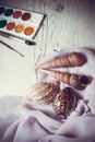 Shells and watercolor paints Royalty Free Stock Photo
