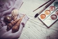 Shells and watercolor paints Royalty Free Stock Photo