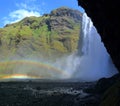 Skogafoss Waterfall with Double Rainbow from Inner Gorge, Katla Geopark, Southern Iceland Royalty Free Stock Photo