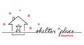 Shelter in place lettering. Person in home simple vector sketch, doodle.