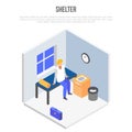 Shelter room concept background, isometric style Royalty Free Stock Photo