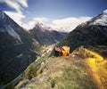 Shelter of tourists climbers in the Alps Royalty Free Stock Photo