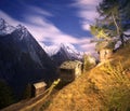 Shelter of tourists climbers in the Alps Royalty Free Stock Photo