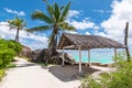 Shelter at tropical beach of Anse Source d\' Argent on La Digue Island, Seychelles. Royalty Free Stock Photo