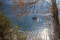 Sheltered boat on lake Lugano in Switzerland