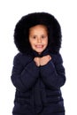 Sheltered girl with black coat and hood