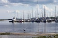 Sheltered harbor on Lake Michigan with boats moored Royalty Free Stock Photo