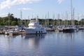 Sheltered harbor on Lake Michigan with boats moored Royalty Free Stock Photo