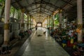 Sheltered passage way entrance, decorated with columns, at Chaukhtatgyi Buddha Temple, Yangon, Burma Royalty Free Stock Photo