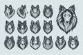 Sheltie dog face silhouette illustration design set