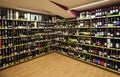 Shelves with bottles. Shelving, shop