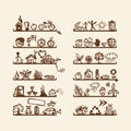 Shelves with ecology icons for yuor design Royalty Free Stock Photo