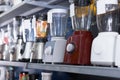 Shelves with electronics kitchen appliances Royalty Free Stock Photo