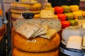 Shelves with famous Dutch cheese in the traditional cheese shop