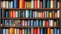 Shelves filled with colorful bobbins and spools of thread in various sizes, arranged in an aesthetically pleasing way Royalty Free Stock Photo