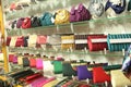 Shelves filled with ladies shiny hand bags Royalty Free Stock Photo