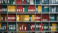 shelves with folders a medical files with a paper and metal design and a colorful scheme.